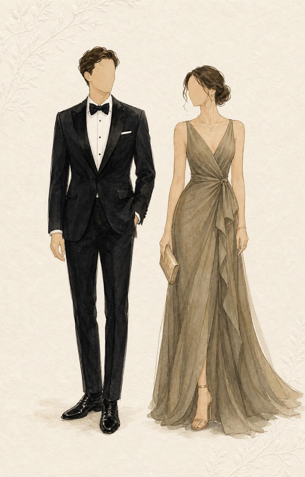 Ilustración de moda original para el código de vestimenta formal